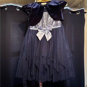 Girls Navy Sparkle with Velvet Shrug
